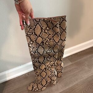 Zara Snakeskin Pattern Knee-High Boots